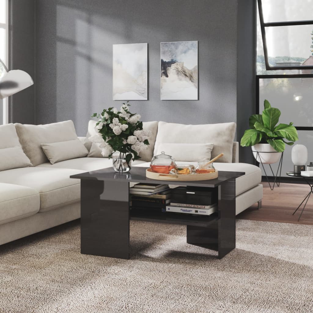 vidaXL Couchtisch Hochglanz-Grau 90x60x46,5 cm Holzwerkstoff