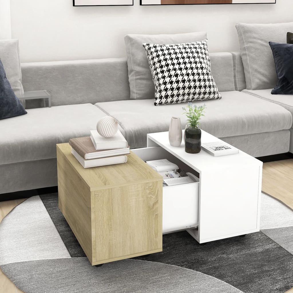 vidaXL Couchtisch Weiß und Sonoma-Eiche 60x60x38 cm Holzwerkstoff