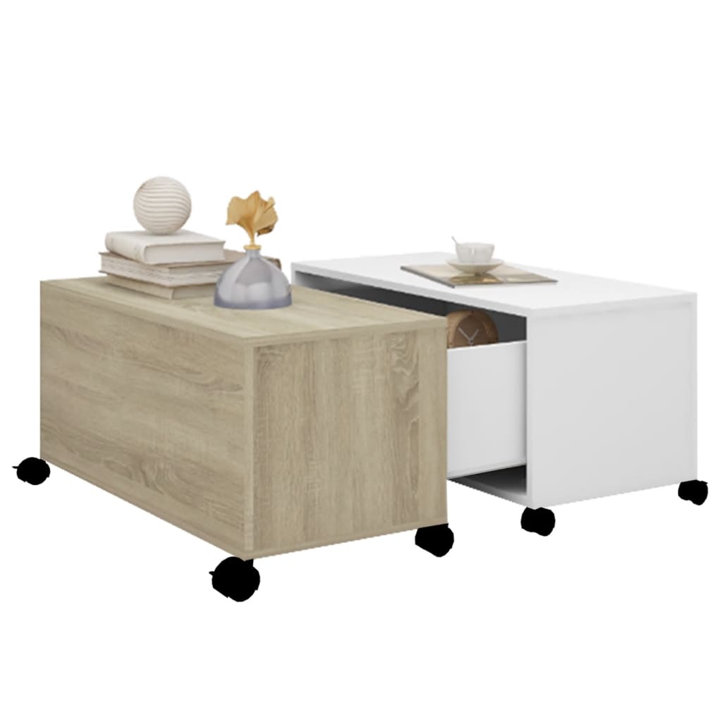 vidaXL Couchtisch Weiß Sonoma-Eiche 75x75x38 cm Holzwerkstoff