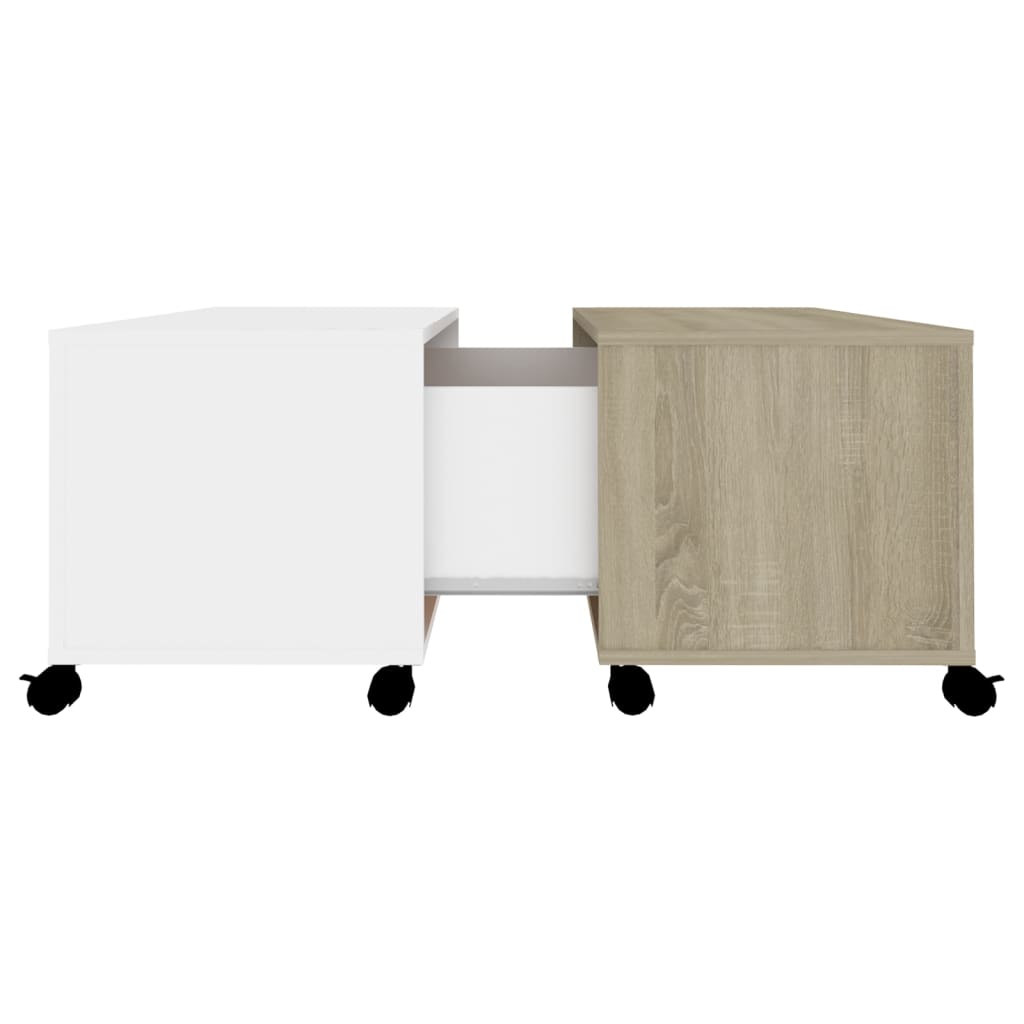 vidaXL Couchtisch Weiß Sonoma-Eiche 75x75x38 cm Holzwerkstoff