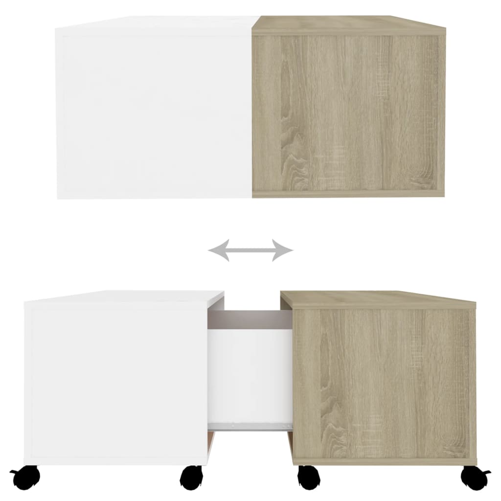 vidaXL Couchtisch Weiß Sonoma-Eiche 75x75x38 cm Holzwerkstoff