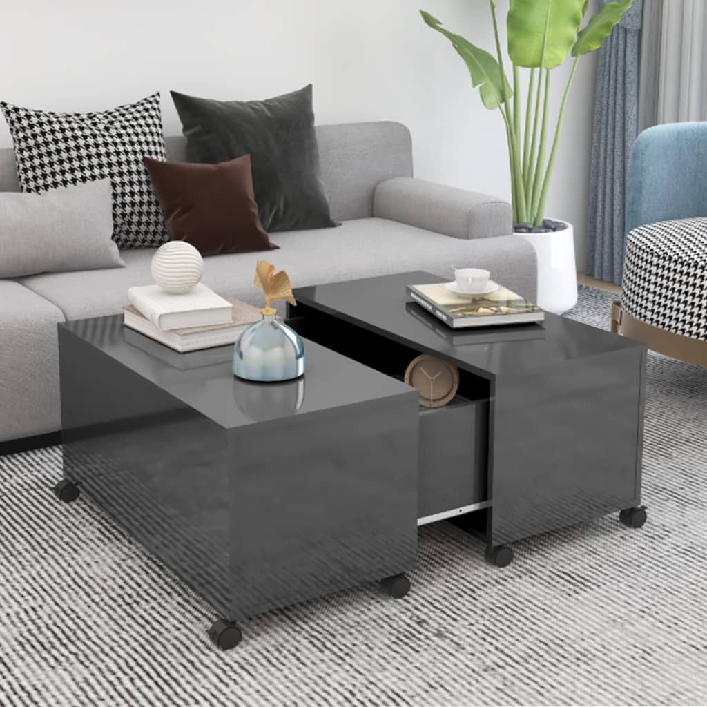 vidaXL Couchtisch Hochglanz-Grau 75x75x38 cm Holzwerkstoff
