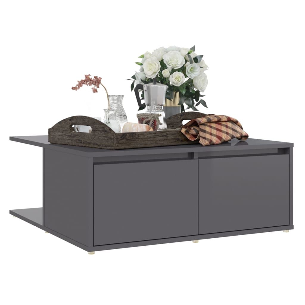 vidaXL Table basse gris brillant 80x80x31 cm Aggloméré