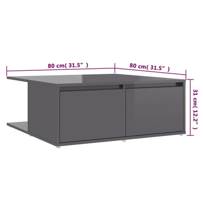 vidaXL Table basse gris brillant 80x80x31 cm Aggloméré