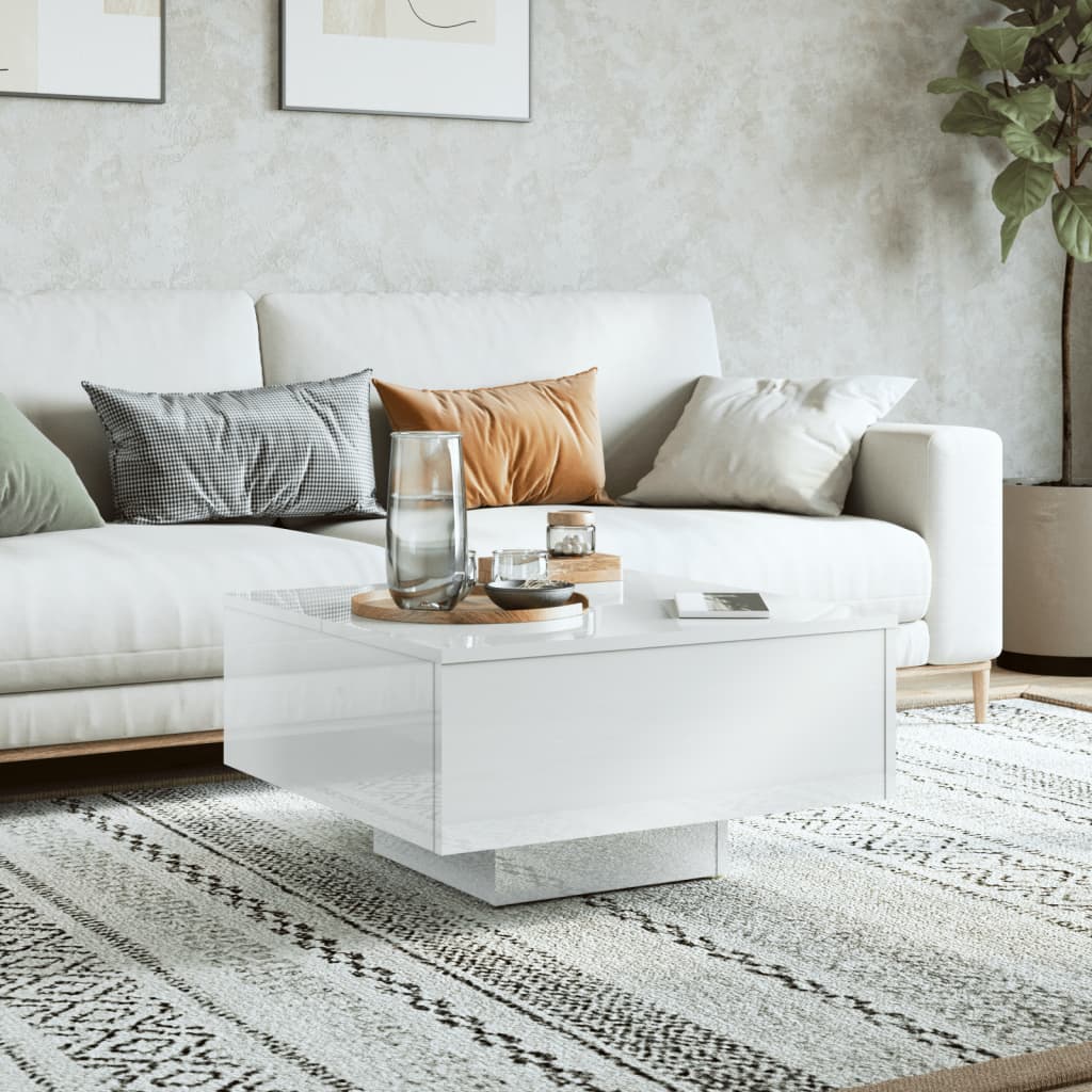 vidaXL Table basse blanc brillant 60x60x31,5 cm Aggloméré