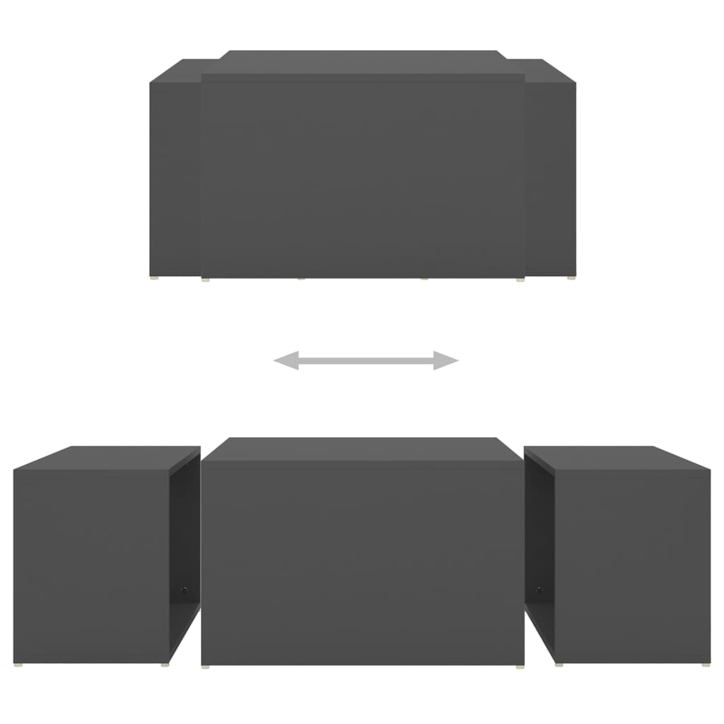 vidaXL Tables gigognes 3 pcs Gris 60x60x38 cm Aggloméré