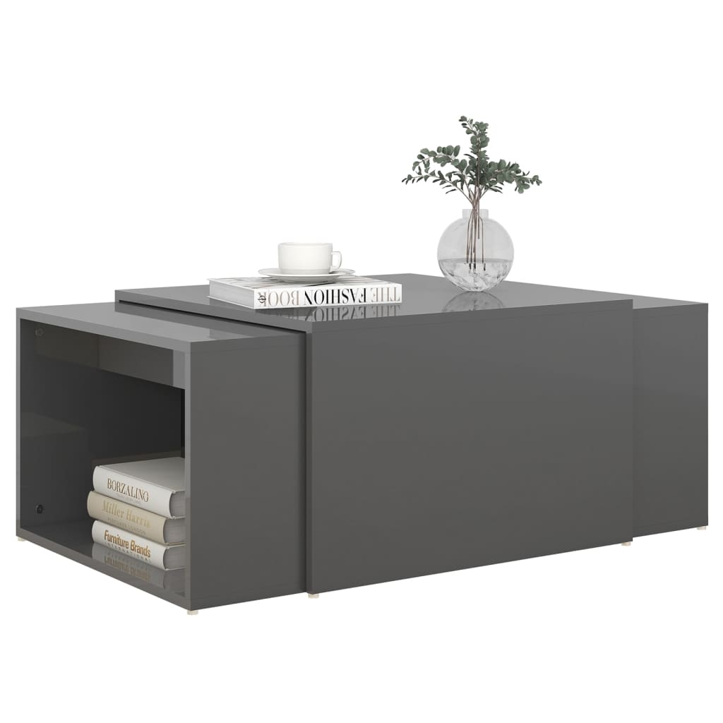 vidaXL Tables basses gigognes 3 pcs Gris brillant 60x60x38 cm