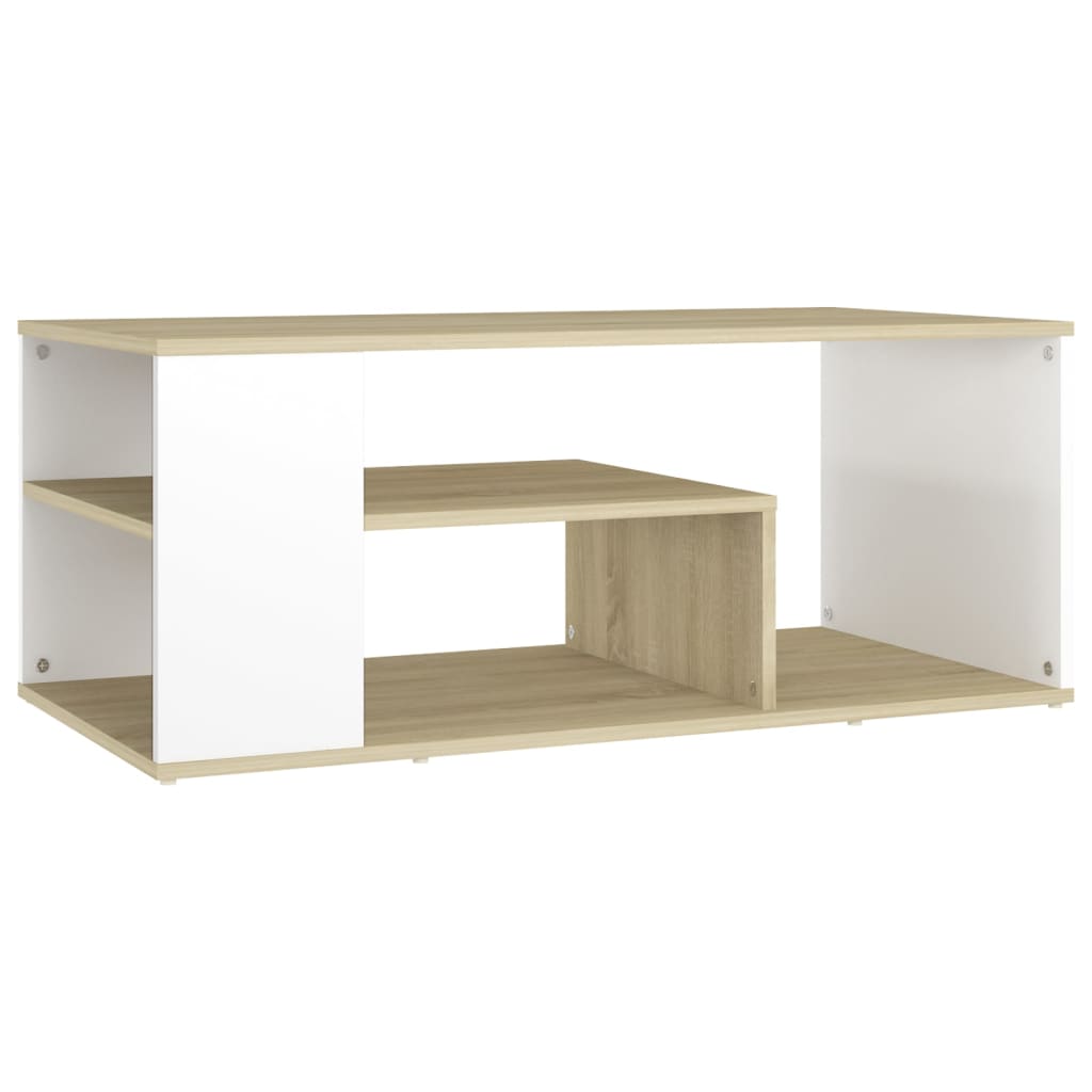 vidaXL Couchtisch Weiß und Sonoma-Eiche 100x50x40 cm Holzwerkstoff
