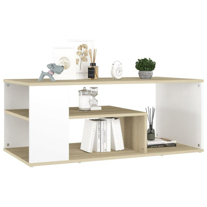 vidaXL Couchtisch Weiß und Sonoma-Eiche 100x50x40 cm Holzwerkstoff