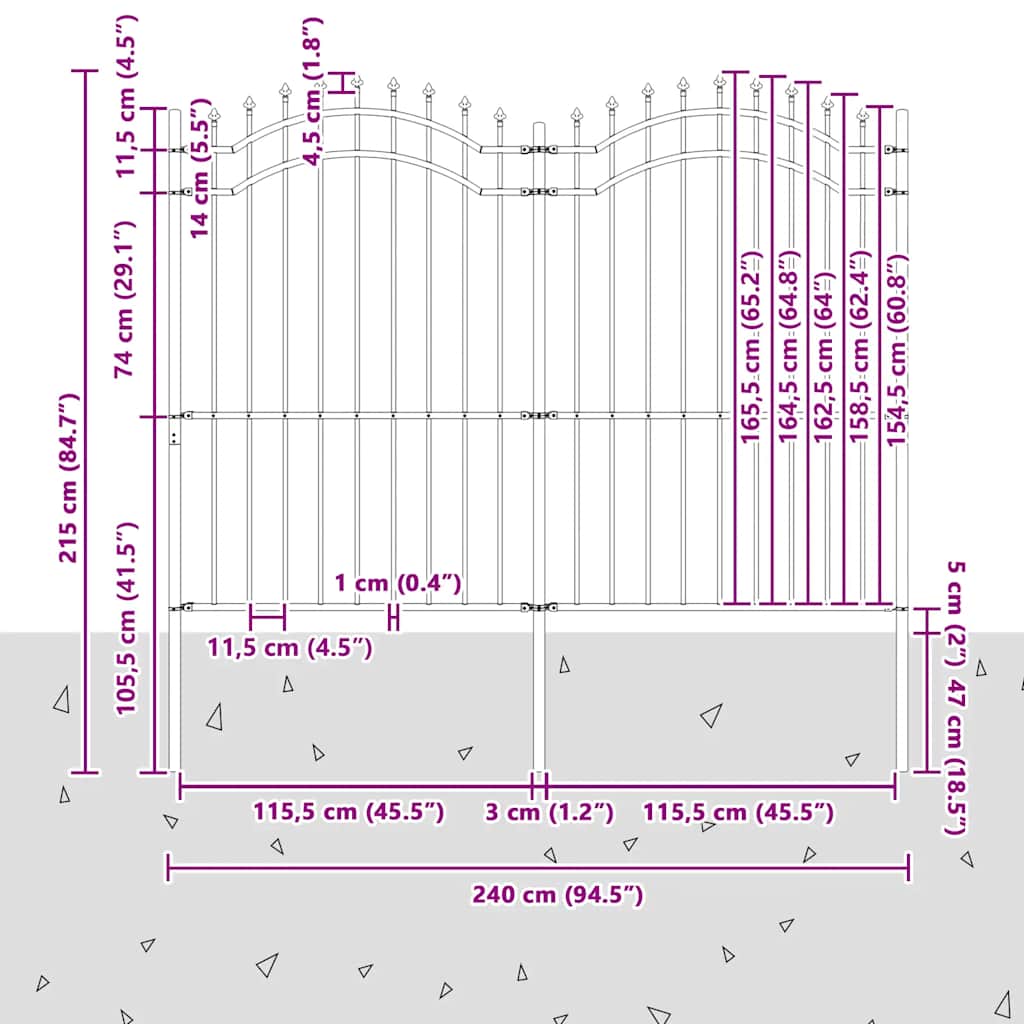 vidaXL Gartenzaun mit Speerspitze Schwarz 239 x 175 cm Pulverbeschichteter Stahl