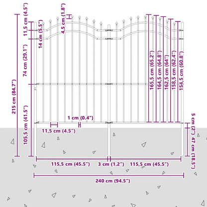 vidaXL Gartenzaun mit Speerspitze Schwarz 239 x 175 cm Pulverbeschichteter Stahl