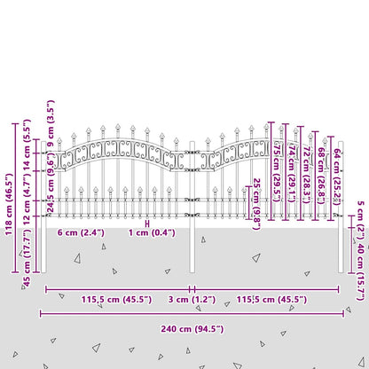 vidaXL Clôture de jardin à lance noire 240 x 75 cm en acier enduit de poudre