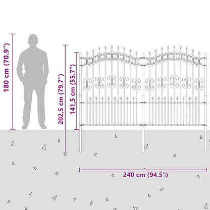 vidaXL Clôture de jardin avec fers de lance Acier poudré Noir 240 x 150 cm
