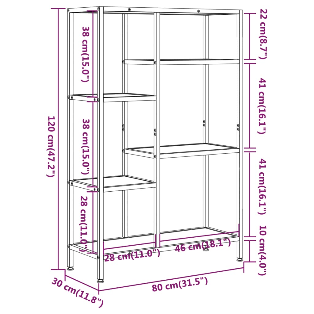 vidaXL Bibliothèque 80x30x120 cm en acier et bois d'ingénierie