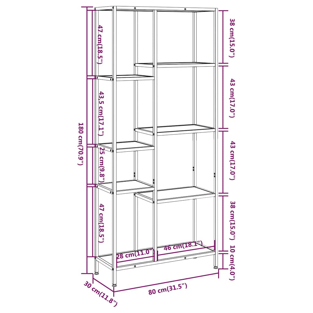 vidaXL Bücherregal 80x30x180 cm Stahl und Holzwerkstoff