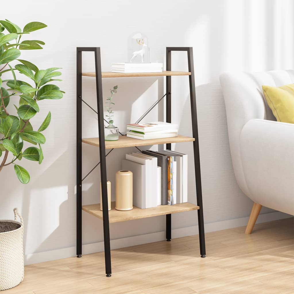 vidaXL Standregal 3 Böden Hellbraun und Schwarz 56x35x108 cm