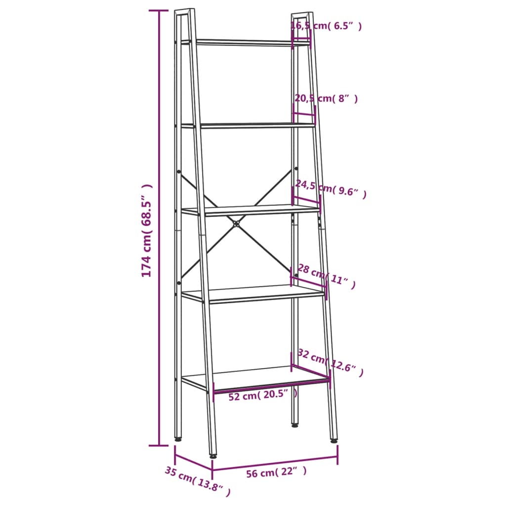 vidaXL Standregal 5 Böden Hellbraun und Schwarz 56x35x174 cm