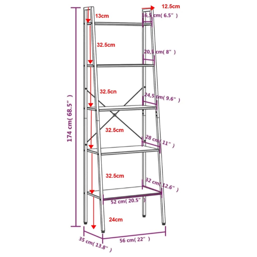 vidaXL Standregal mit 5 Böden Dunkelbraun und Schwarz 56x35x174 cm
