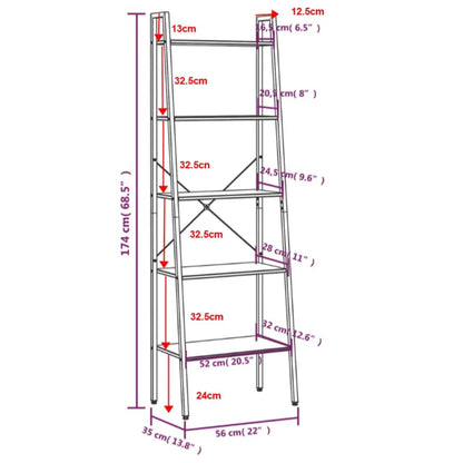 vidaXL Standregal mit 5 Böden Dunkelbraun und Schwarz 56x35x174 cm