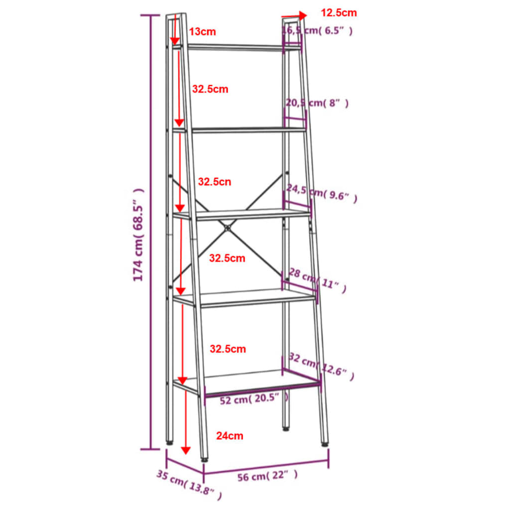 vidaXL Standregal mit 5 Böden Schwarz 56x35x174 cm