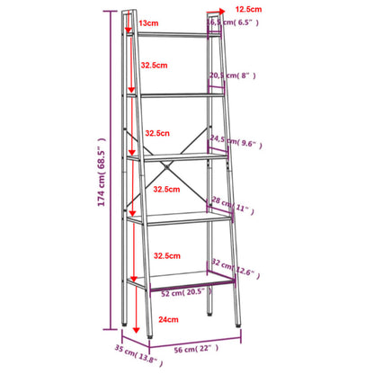 vidaXL Standregal mit 5 Böden Schwarz 56x35x174 cm