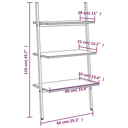 vidaXL Leiterregal mit 3 Böden Dunkelbraun und Schwarz 64x34x116 cm