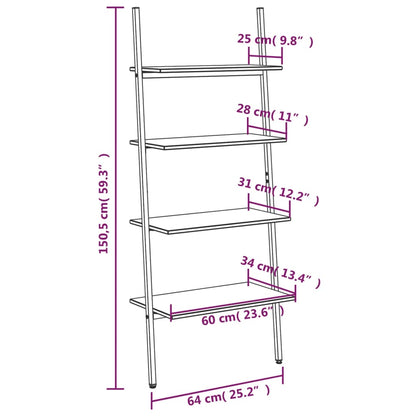 vidaXL Leiterregal mit 4 Böden Schwarz 64x34x150,5 cm
