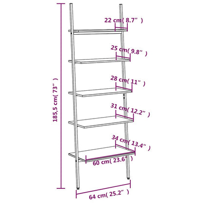 vidaXL Leiterregal mit 5 Böden Dunkelbraun und Schwarz 64x34x185,5 cm