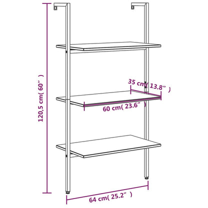 vidaXL Anlehnregal mit 3 Ablagen Hellbraun und Schwarz 64x35x120,5 cm