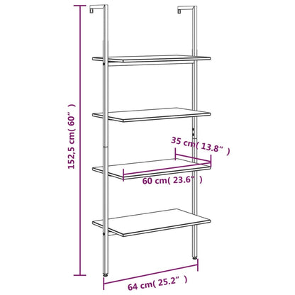 vidaXL Leiterregal mit 4 Böden Hellbraun und Schwarz 64x35x152,5 cm