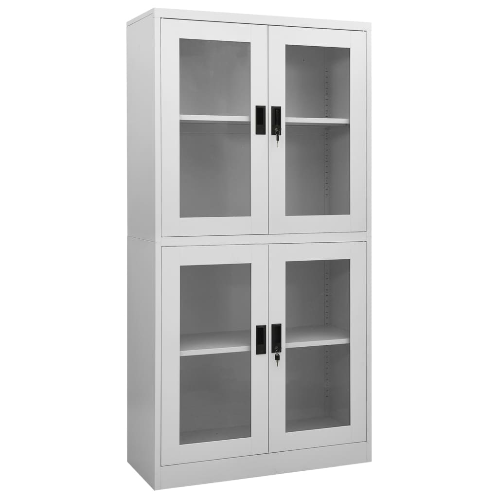vidaXL Armoire de bureau gris clair 90x40x180 cm acier et verre trempé