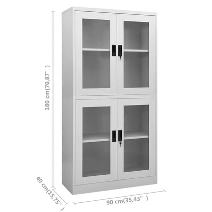 vidaXL Armoire de bureau gris clair 90x40x180 cm acier et verre trempé