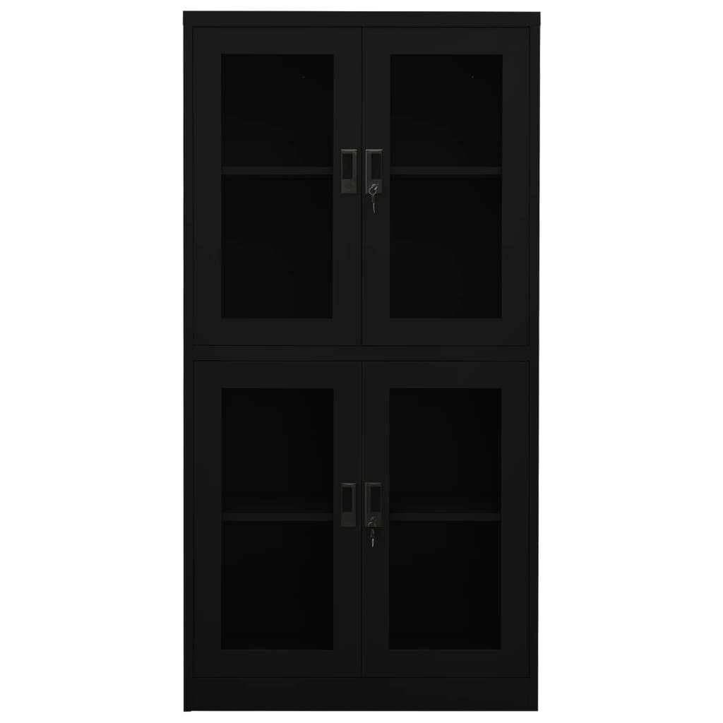 vidaXL Büroschrank Schwarz 90x40x180 cm Stahl und Hartglas