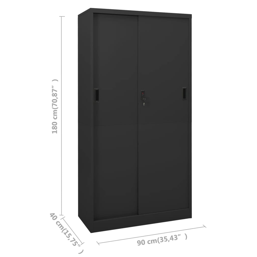 vidaXL Büroschrank mit Schiebetür Anthrazit 90x40x180 cm Stahl