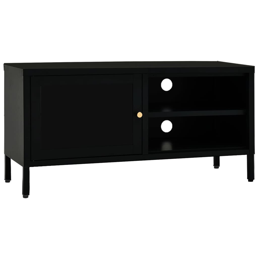 vidaXL Meuble TV Noir 90x30x44 cm Acier et Verre