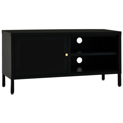 vidaXL Meuble TV Noir 90x30x44 cm Acier et Verre