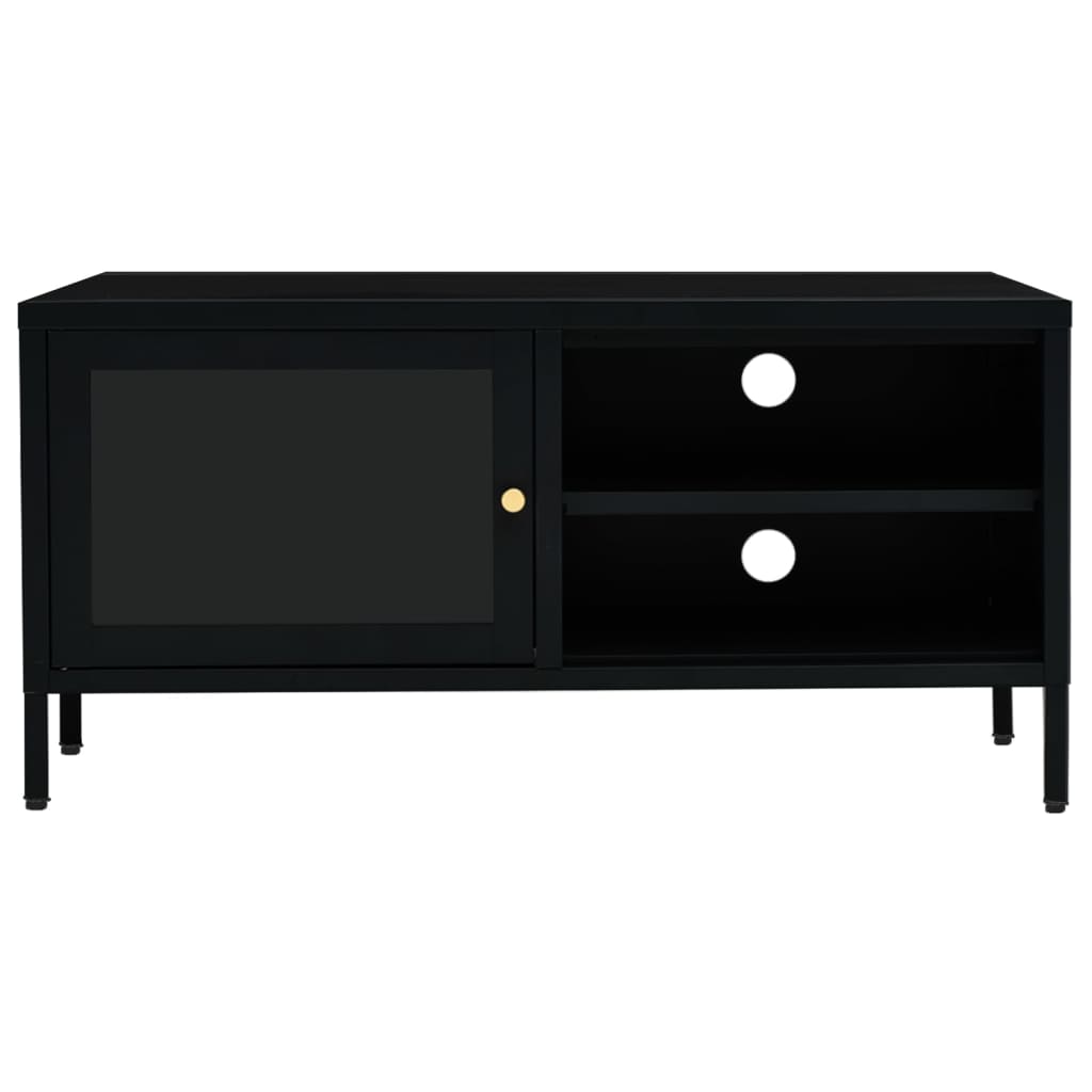 vidaXL Meuble TV Noir 90x30x44 cm Acier et Verre