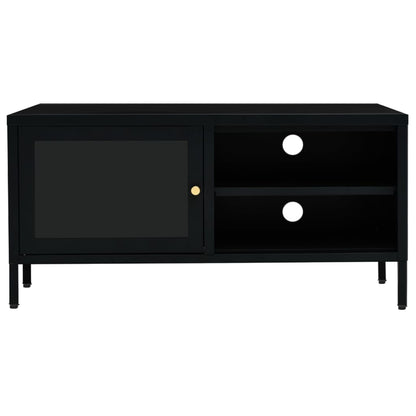 vidaXL Meuble TV Noir 90x30x44 cm Acier et Verre