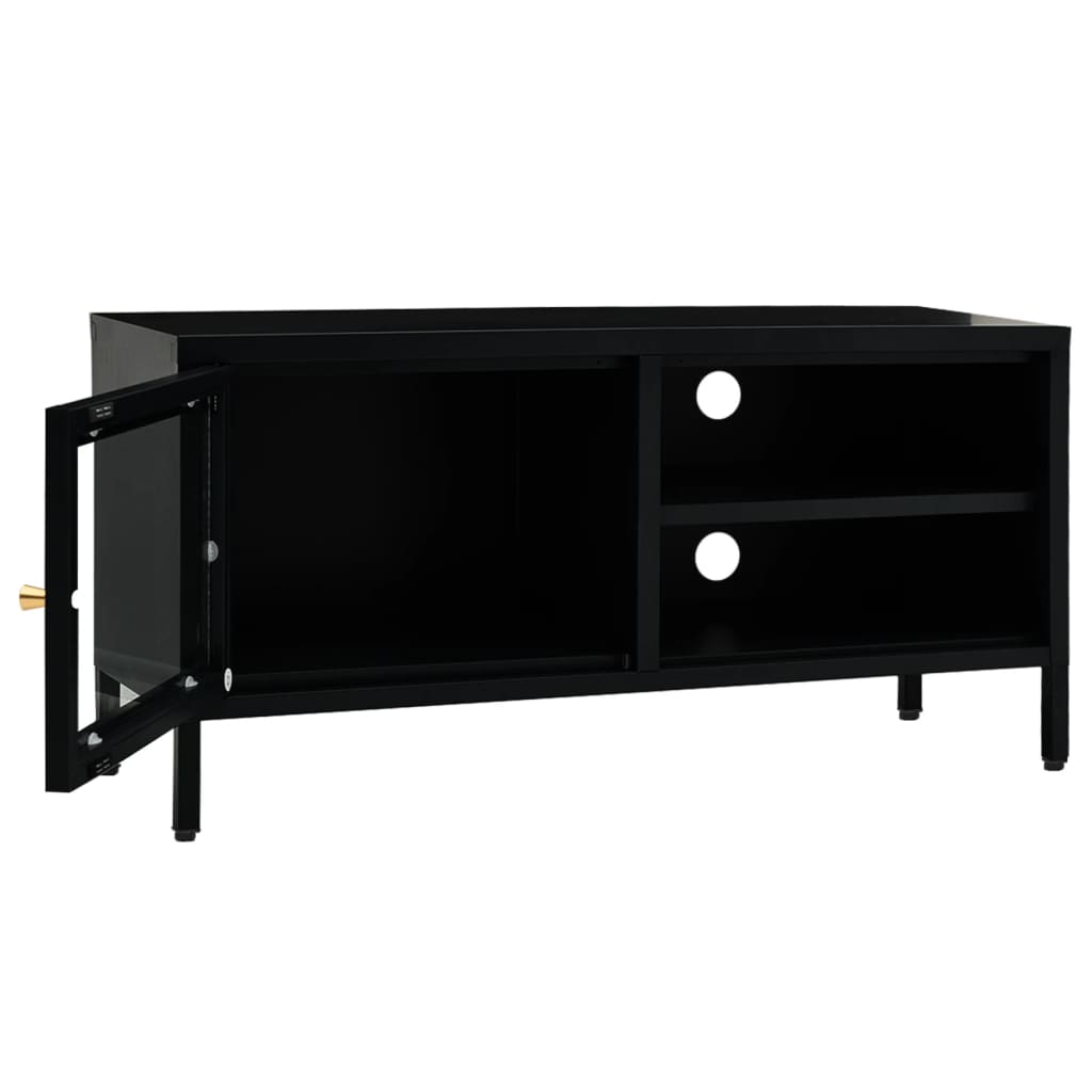 vidaXL Meuble TV Noir 90x30x44 cm Acier et Verre