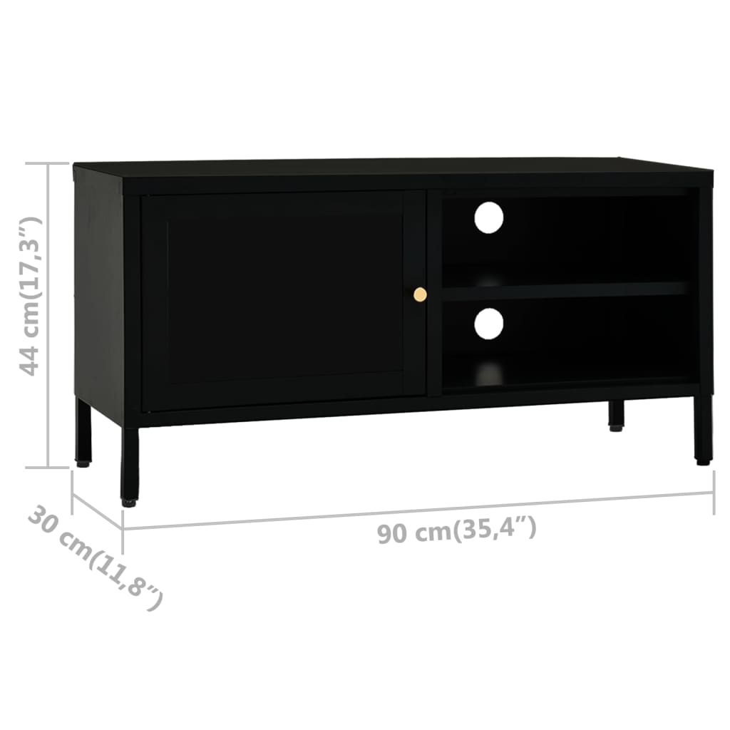 vidaXL Meuble TV Noir 90x30x44 cm Acier et Verre