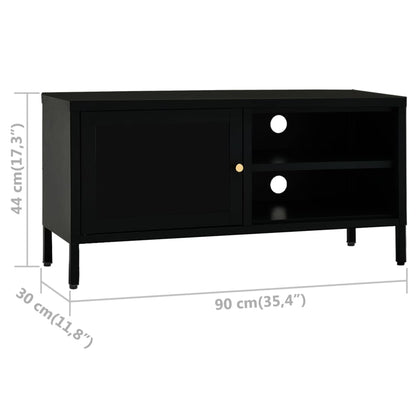 vidaXL Meuble TV Noir 90x30x44 cm Acier et Verre
