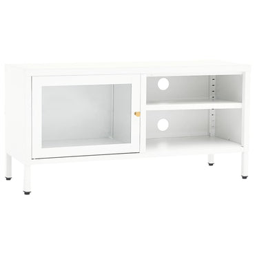 vidaXL Meuble TV Blanc 90x30x44 cm Acier et Verre