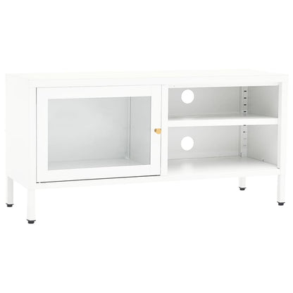vidaXL Meuble TV Blanc 90x30x44 cm Acier et Verre