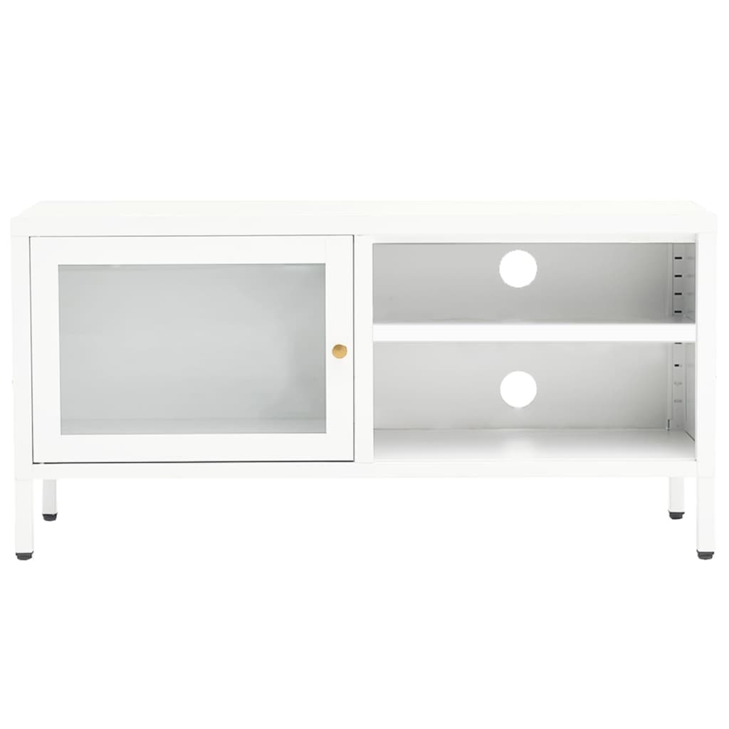 vidaXL Meuble TV Blanc 90x30x44 cm Acier et Verre