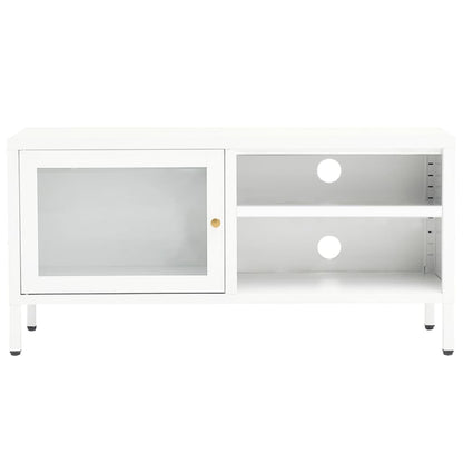vidaXL Meuble TV Blanc 90x30x44 cm Acier et Verre