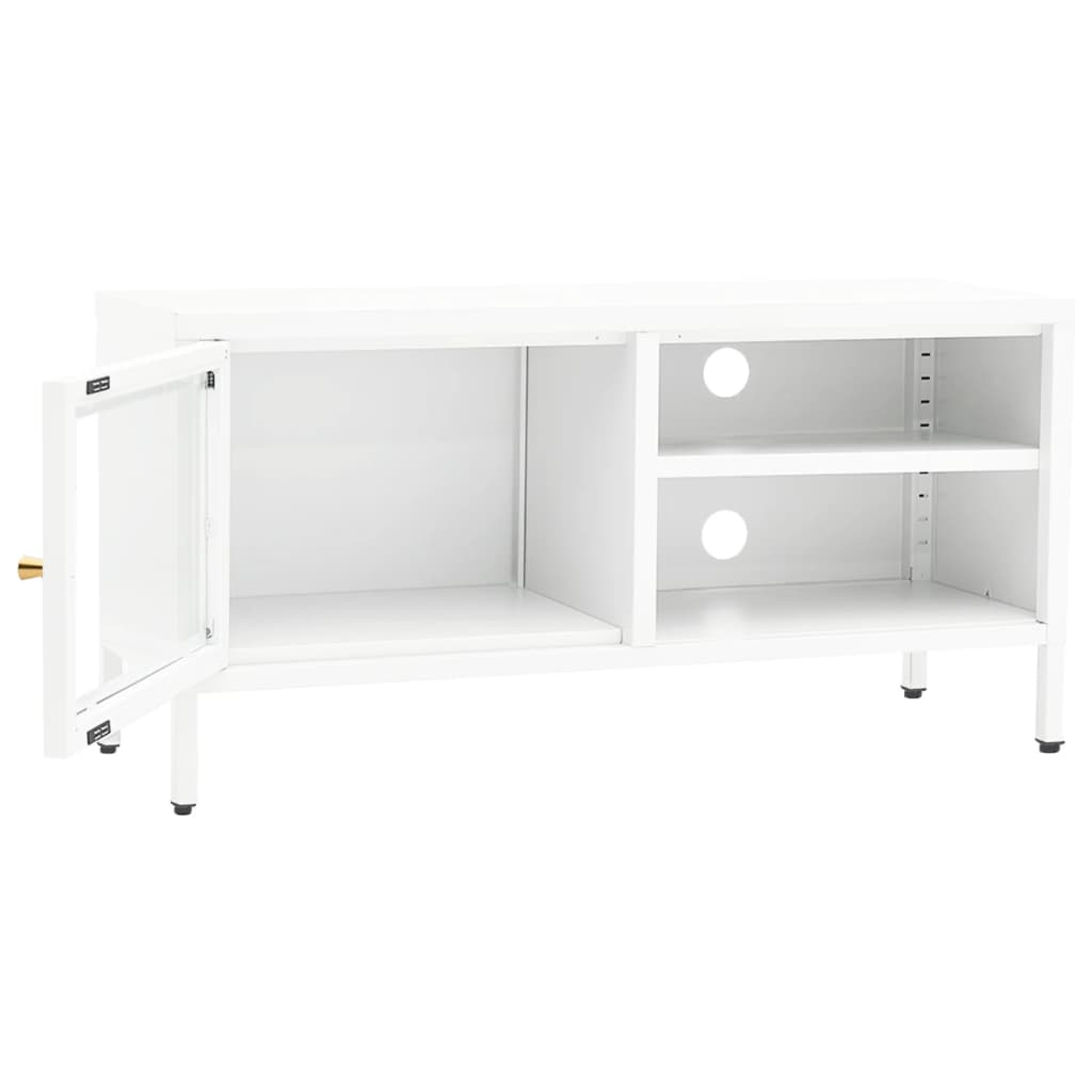 vidaXL Meuble TV Blanc 90x30x44 cm Acier et Verre
