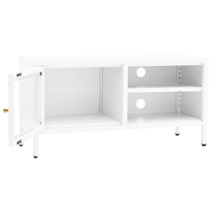 vidaXL Meuble TV Blanc 90x30x44 cm Acier et Verre