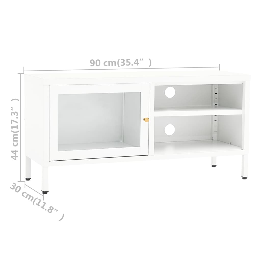 vidaXL Meuble TV Blanc 90x30x44 cm Acier et Verre