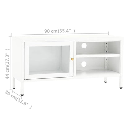 vidaXL Meuble TV Blanc 90x30x44 cm Acier et Verre