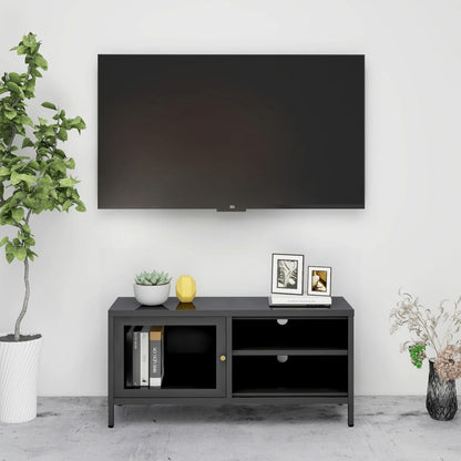 vidaXL Meuble TV anthracite 90x30x44 cm acier et verre